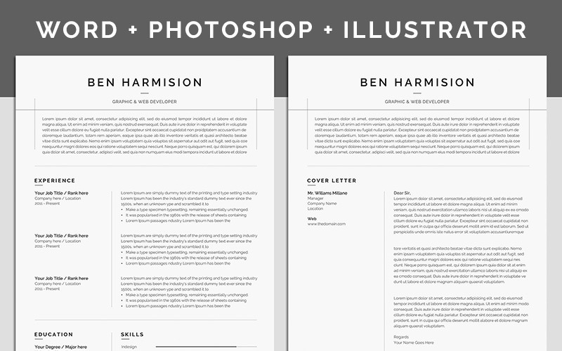 Download Резюме "Ben Harmision Resume Template" / Ben Harmision Resume Template - Резюме на тему графика a4 clean cv design elegant resume female infographic letter minimalist modern portfolio professional indesign minimal pages word template