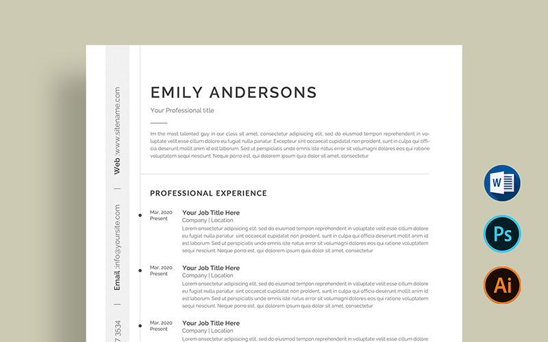 Download Резюме "Emily Resume Template" / Emily Resume Template - Резюме на тему графика a4 clean cv design elegant resume female infographic letter minimalist modern portfolio professional indesign minimal pages word template