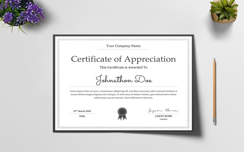 Download Шаблон сертификата "Minimal Certificate Template" / Minimal Certificate Template - Шаблон сертификата на тему графика achievement,acknowledgement,appraisal,appreciation,award,certificate,template,word,certification,corporate,diploma,employee,excellence,frame,graduation,modern,ms,paper,docx,job