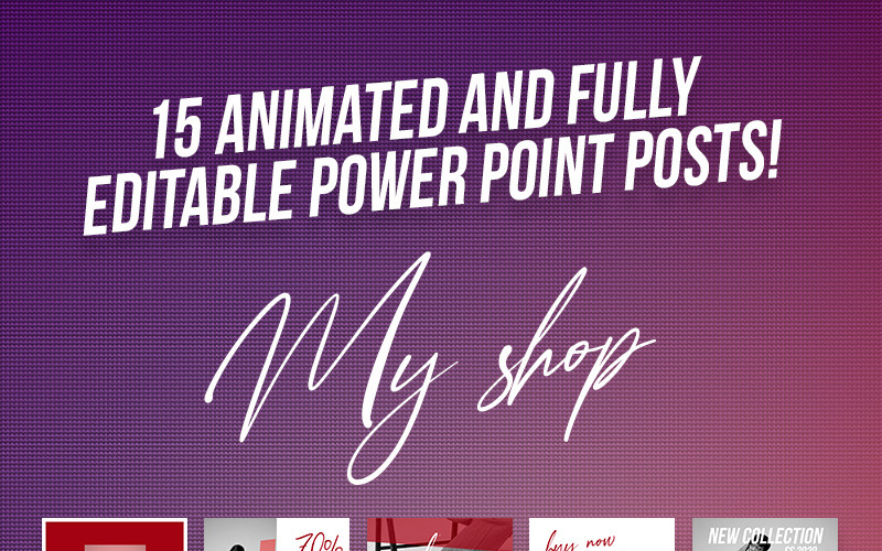 15 hareketli ve tamamen düzenlenebilir Power Point yayını! 15 şekilde 1 gönderi. Basit ve herkes için! Sosyal Medya Şablonu