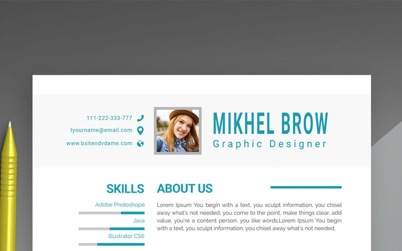 Download Резюме "Mikhel Brow Resume Template" / Mikhel Brow Resume Template - Резюме на тему графика modern resume portfolio professional clean cv design indesign infographic minimal pages