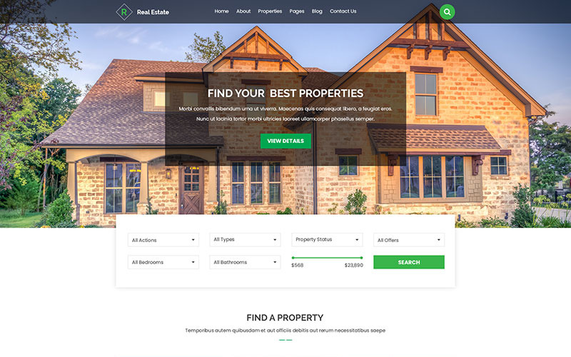 Download PSD шаблон "Real Estate PSD Template" / Real Estate PSD Template - Адаптивный PSD шаблон на тему агентство недвижимости advanced-search agency agent business classified directory google-maps house listing property real-estate real-estate-agency real-estate-agent realestate realtor rental housing apartment floo