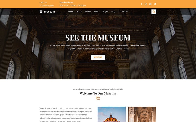 Museum and Exhibition website PSD Template