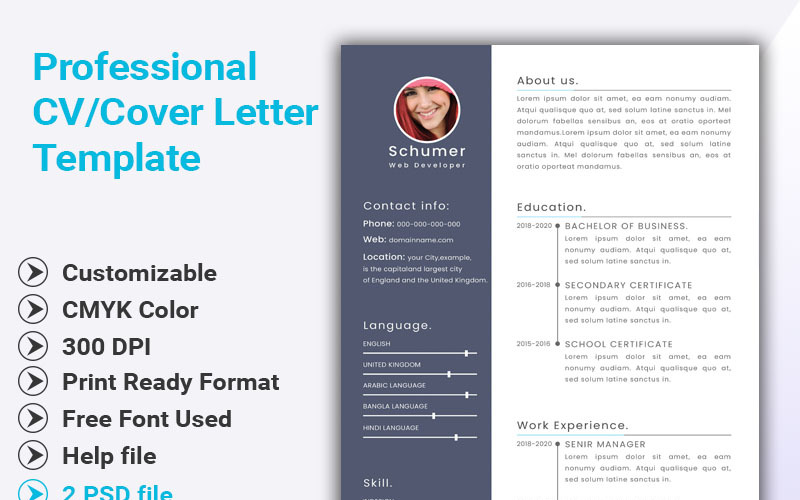 Download Резюме "Schumer Resume Template" / Schumer Resume Template - Резюме на тему графика modern resume portfolio professional clean cv design indesign infographic minimal pages professionalundefined pageundefined two page