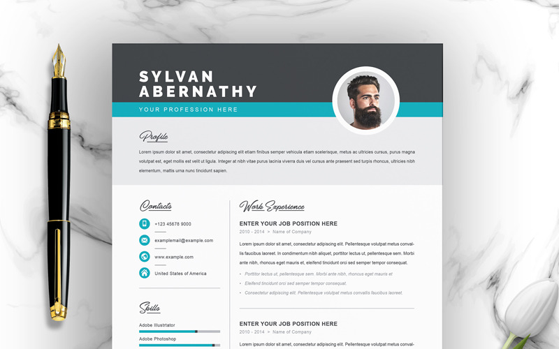 Download Резюме "Sylvan Resume Template" / Sylvan Resume Template - Резюме на тему графика 1 page resume 2 clean cv cover letter design template illustrator eps mac pages microsoft word modern photoshop psd professional