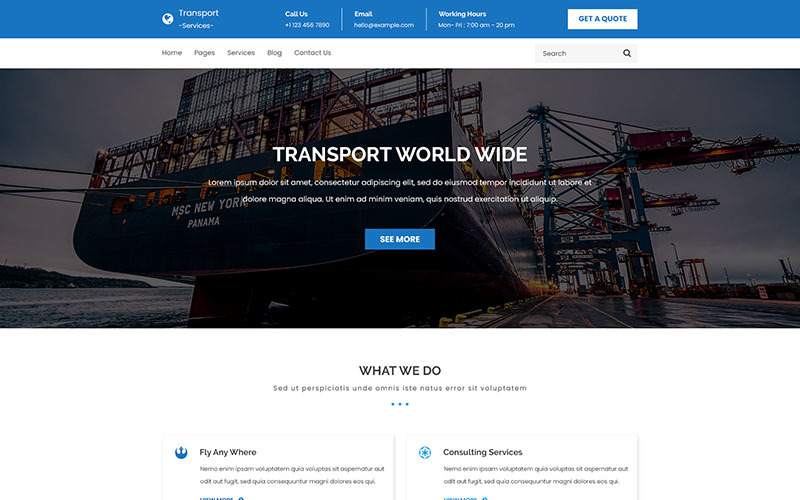 Download PSD шаблон "Transport PSD Template" / Transport PSD Template - Адаптивный PSD шаблон на тему грузоперевозка cargo corporate delivery-company logistic logistics freight industry moving packaging relocation-services shipment shipping storage transport transportation warehouse truck trucking