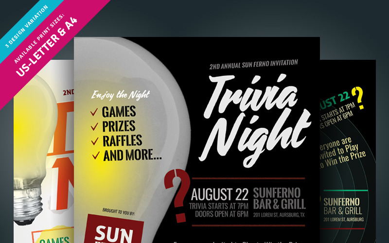 Download Фирменный стиль "Trivia Night Flyer - Corporate Identity Template" / Trivia Night Flyer - Corporate Identity Template - Фирменный стиль на тему графика ad advert championship charity club competition flyer game jackpot leaflet magazine night pamphlet poster puzzle quiz party quizmaster tournament trivia