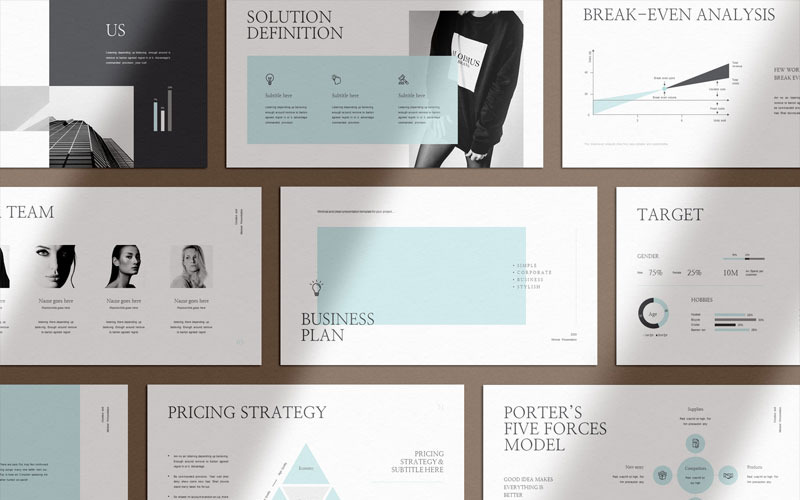 Modello di PowerPoint Business Plan pulito e chiaro