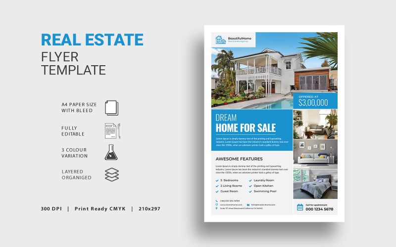Download Фирменный стиль "Real Estate Flyer - Corporate Identity Template" / Real Estate Flyer - Corporate Identity Template - Фирменный стиль на тему графика home house leaflet lease loan magazine marketing mortgage negotiator newspaper open poster professional property flyer real estate realtor renovation residential