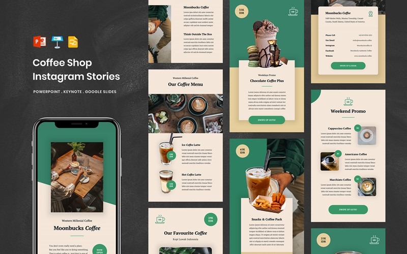 Coffee Shop - Storie di Instagram sui social media - Modello di Keynote