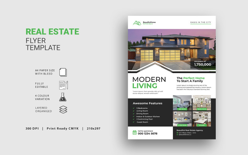 Download Фирменный стиль "Modern Real Estate Flyer - Corporate Identity Template" / Modern Real Estate Flyer - Corporate Identity Template - Фирменный стиль на тему графика home house leaflet lease loan magazine marketing mortgage negotiator newspaper open poster property flyer real estate realtor renovation residential broker