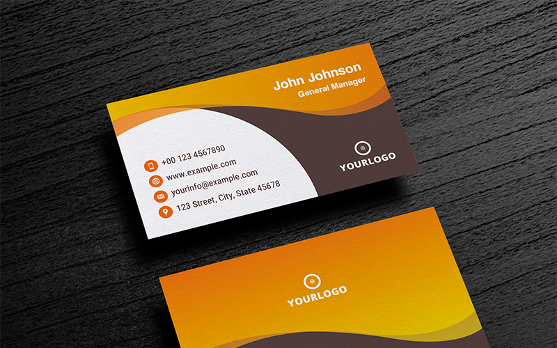 Business Card Layout with Orange Gradient Elements - Corporate Identity Template
