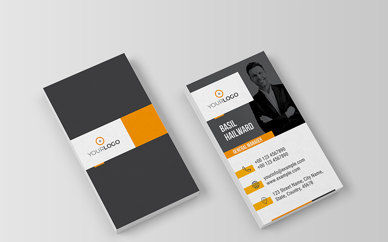 Download Фирменный стиль "Business Card Layout with Yellow and Orange Accents" / Business Card Layout with Yellow and Orange Accents - Фирменный стиль на тему графика business,card,clean,company,corporate,creative,design,elegant,marketing,minimalist,modern,personnel,psd,unique,visiting,style,print,template