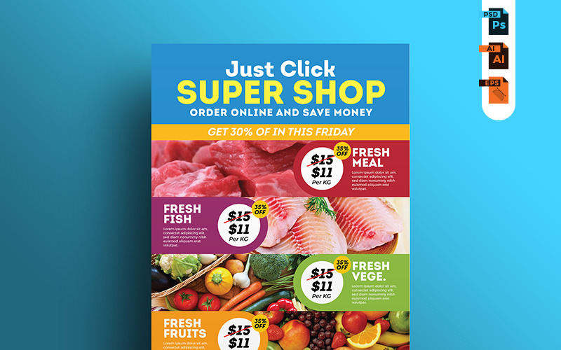 Download Фирменный стиль "Supermarket Promotional Flyer - Corporate Identity Template" / Supermarket Promotional Flyer - Corporate Identity Template - Фирменный стиль на тему графика advert advertisement buys sale commerce deal discount flyer grocery market price product promotion super-shop-flyer supermarket big-sale mega-offer weekend-offer-flyer discount-flyer aam360