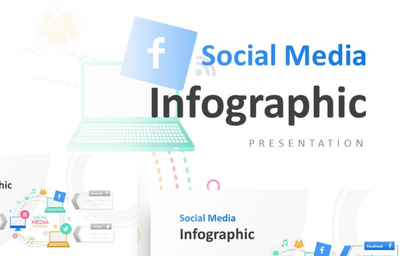 Ilustracja laptopa z szablonem prezentacji w mediach społecznościowych PowerPoint