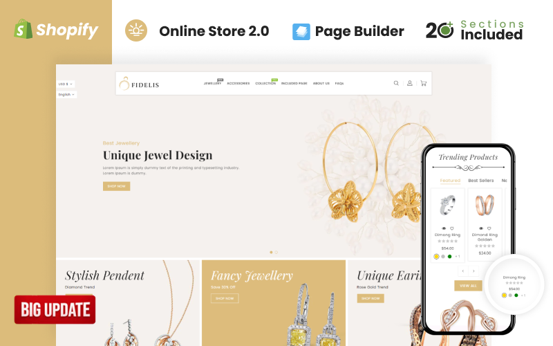 Tema Shopify del negozio di gioielli Fidelis