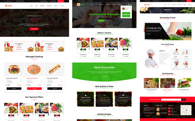 Download PSD шаблон "Oven - WooCommerce Restaurant PSD Template" / Oven - WooCommerce Restaurant PSD Template - PSD шаблон на тему ежедневные предложения chef fast food order kitchen online shop pizza restaurant vegetable