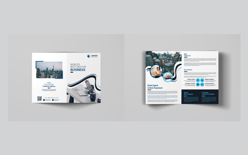 Download Фирменный стиль "Bi-Fold Brochure - Corporate Identity Template" / Bi-Fold Brochure - Corporate Identity Template - Фирменный стиль на тему графика a4 agency bi-fold bifold blue brochure business clean colorful company corporate creative design editable folding indesign key visual leaflet lifestyle