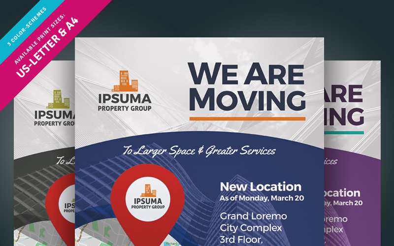 Download Фирменный стиль "Moving Announcement Flyer - Corporate Identity Template" / Moving Announcement Flyer - Corporate Identity Template - Фирменный стиль на тему графика ad ads advert announcement building business card change address corporate flyer home house leaflet location move moved moving office pamphlet