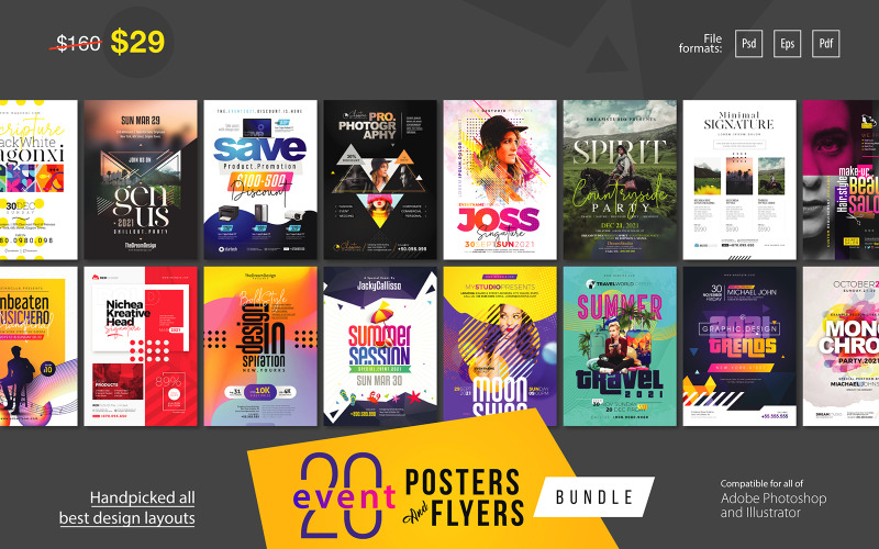 Paquete de 20 carteles y folletos de eventos: plantilla de identidad corporativa