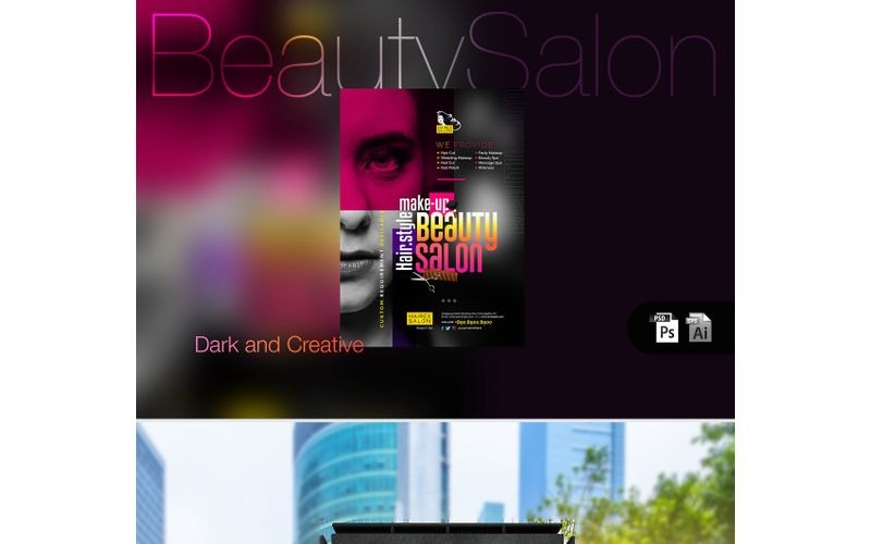 Download Фирменный стиль "Dark Beauty Salon Flyer - Corporate Identity Template" / Dark Beauty Salon Flyer - Corporate Identity Template - Фирменный стиль на тему графика design template dark salon flyer poster beauty hair makeup studio make up women toiletries cosmetics