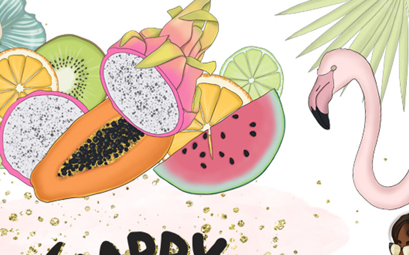 Download Иллюстрация "Happy Vacation Summer Design Kit - Illustration" / Happy Vacation Summer Design Kit - Illustration - Иллюстрация на тему графика vacation design illustrations seamless patterns summer paper hawaii fruits floral flowers girls journey travel tourism ocean relax