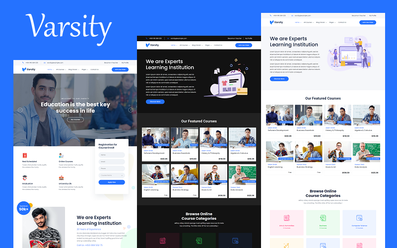 Varsity - Шаблон веб-сайта для образовательных онлайн-курсов (школа, колледж, университет, LMS)