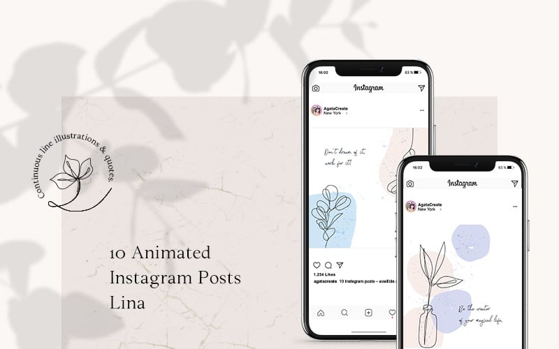 Анимированные посты в Instagram - шаблон для социальных сетей Lina
