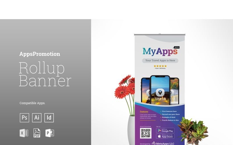 Download Фирменный стиль "Apps Promotion Rollup Banner Signage - Corporate Identity Template" / Apps Promotion Rollup Banner Signage - Corporate Identity Template - Фирменный стиль на тему графика apps promotion apps rollup signage purple banner promote billboard advertisement