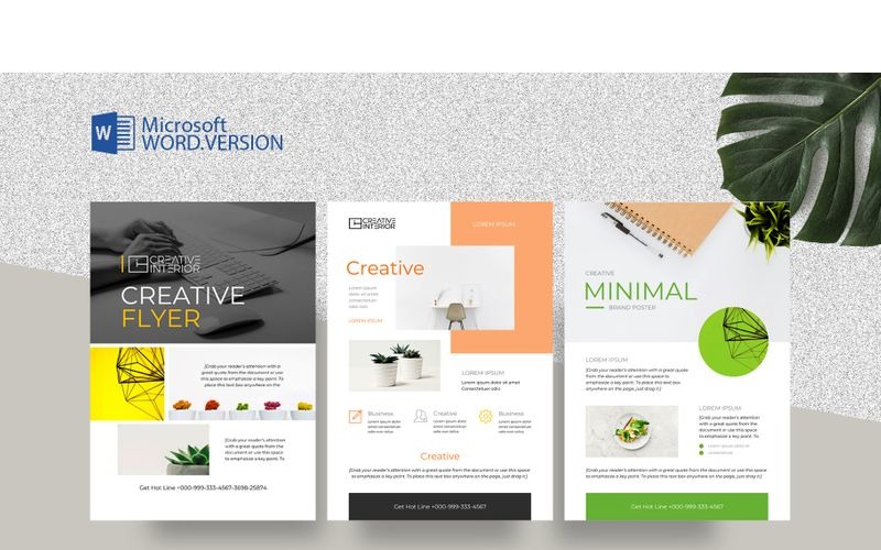 Download Фирменный стиль "Minimal Word Flyers 3 in 1 - Corporate Identity Template" / Minimal Word Flyers 3 in 1 - Corporate Identity Template - Фирменный стиль на тему графика design flyer word flyers office creative designs green red corporate