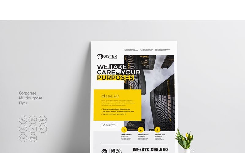 Download Фирменный стиль "Multipurpose Flyer Design - Corporate Identity Template" / Multipurpose Flyer Design - Corporate Identity Template - Фирменный стиль на тему графика design template multipurpose flyer corporate poster profile yellow black minimal creative product promotion