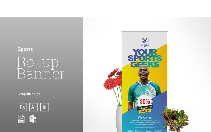 Download Фирменный стиль "Sports Rollup Banner - Corporate Identity Template" / Sports Rollup Banner - Corporate Identity Template - Фирменный стиль на тему графика sports rollup sports banner football basketball games fitness promotion roll advertisement