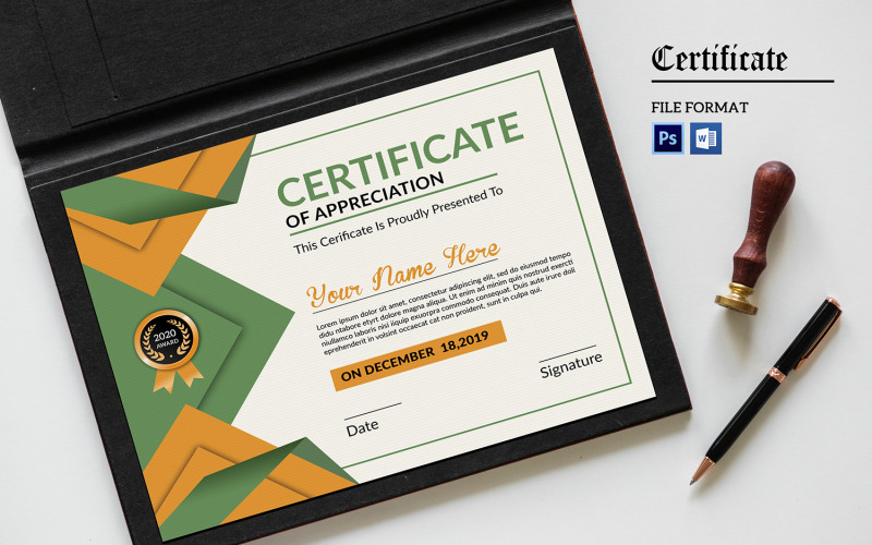 Download Шаблон сертификата "Appreciation Certificate Template" / Appreciation Certificate Template - Шаблон сертификата на тему графика certificate,multipurpose,template,award,academic,completion,achievement,word,psd,letter,print,ready,design