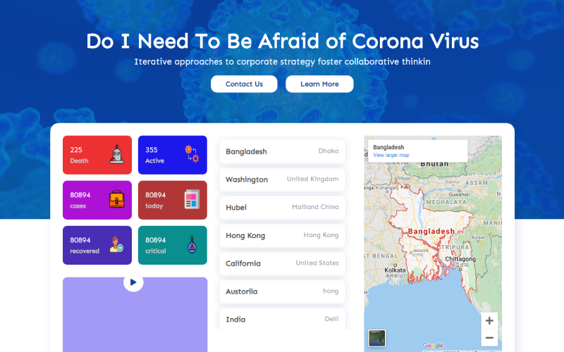 Covid-19 - Mall för webbplats för medicinsk förebyggande av Coronavirus