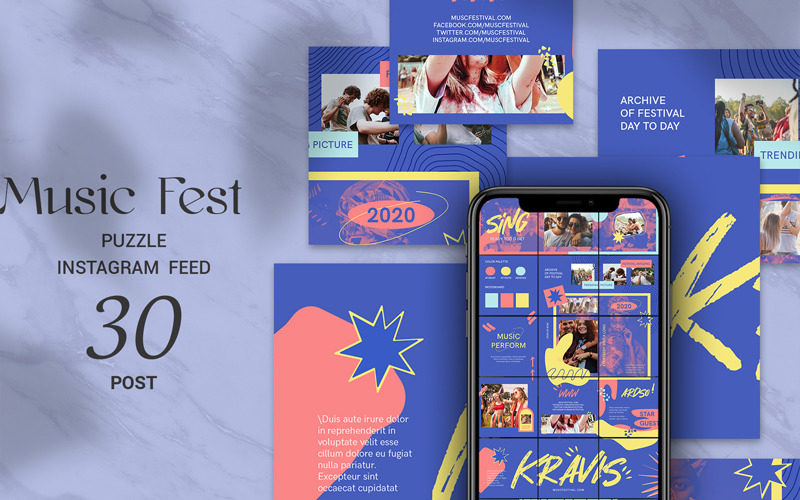 Download Шаблон для соцсетей "Music Fest Puzzle Instagram Feed Social Media Template" / Music Fest Puzzle Instagram Feed Social Media Template - Шаблон для соцсетей на тему графика alternative artistic azruca club concert dance disco dj dubstep electro electronic event festival futuristic grunge hipster instagram music night nightclub