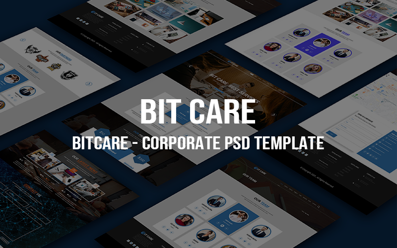Download PSD шаблон "BITCARE - Creative Corporate PSD Template" / BITCARE - Creative Corporate PSD Template - Адаптивный PSD шаблон на тему бизнес услуги simple,corporate,page,template,store,website,creative,modern