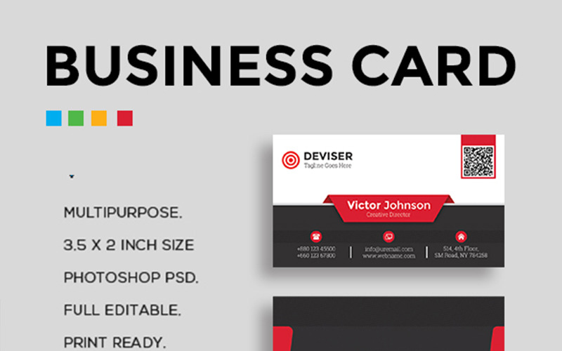 Download Фирменный стиль "4 Color Business Card - Corporate Identity Template" / 4 Color Business Card - Corporate Identity Template - Фирменный стиль на тему графика business card clean cmyk color corporate creative design designer green horizontal modern personal print ready professional psd red