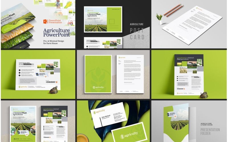 Download Фирменный стиль "Agriculture Farm House Branding - Corporate Identity Template" / Agriculture Farm House Branding - Corporate Identity Template - Фирменный стиль на тему графика keywords: farm house agriculture agro farm eco green filed poultry cow animal farmer brand identity branding id stationery business corporate