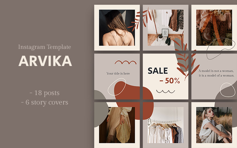 Download Шаблон для соцсетей "Arvika Pack Social Media Template" / Arvika Pack Social Media Template - Шаблон для соцсетей на тему графика instagram,template,instagramtemplate,socialmedia,photoshop,historycover,fashion,style,blogger,creative,design,postdesign,post,postinstagram