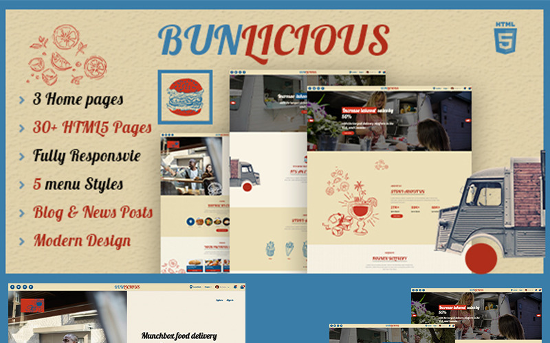 Bunlicious | Ciężarówka z jedzeniem i restauracja HTML 5 Szablon strony internetowej