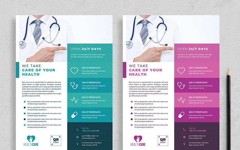 Disposition de flyer de soins de santé avec des accents colorés - modèle d'identité d'entreprise