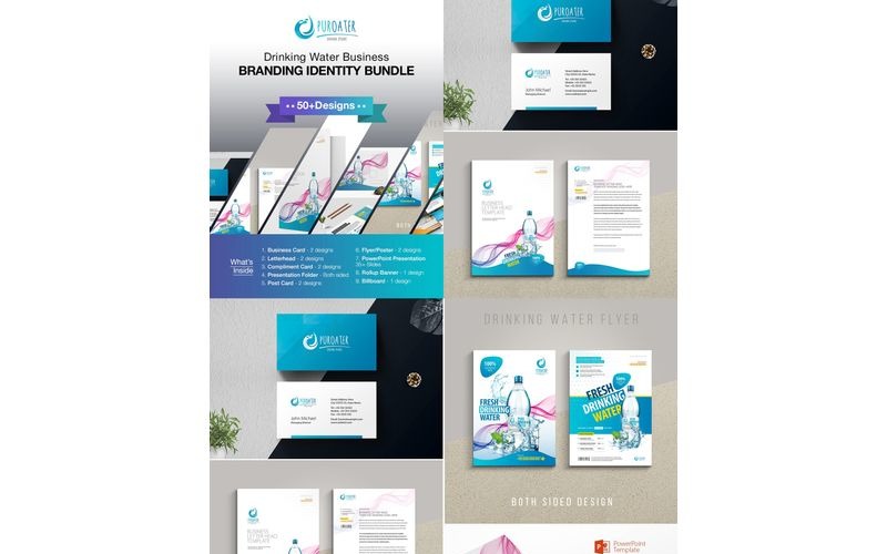 Download Фирменный стиль "Drinking Water Branding - Corporate Identity Template" / Drinking Water Branding - Corporate Identity Template - Фирменный стиль на тему графика drinking water juice mineral fresh drinks bottle business service supplier personal corporate identity branding brand design stationery