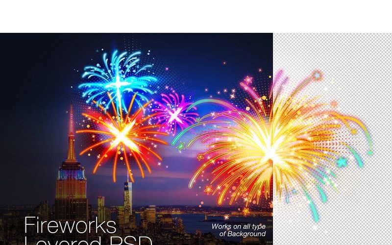 Grafica a strati di fuochi d'artificio PSD - illustrazione