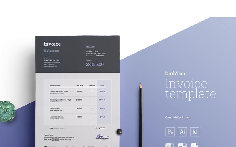 Download Фирменный стиль "Gray Minimal Excel Invoice - Corporate Identity Template" / Gray Minimal Excel Invoice - Corporate Identity Template - Фирменный стиль на тему графика minimal invoice gray black excel payment bill finance tax business accounting account budget receipt document paper vector service money billing