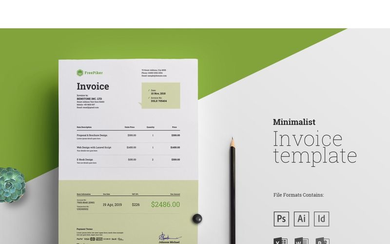 Download Фирменный стиль "Minimalist Excel Invoice - Corporate Identity Template" / Minimalist Excel Invoice - Corporate Identity Template - Фирменный стиль на тему графика minimal excel invoice bill finance tax business accounting payment account budget receipt document paper vector service money billing form online