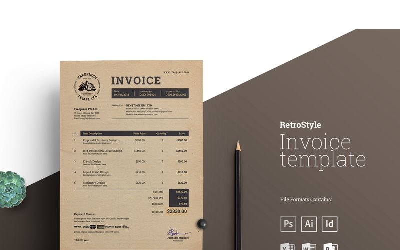 Download Фирменный стиль "Retro Invoice | Excel & More Formats - Corporate Identity Template" / Retro Invoice | Excel & More Formats - Corporate Identity Template - Фирменный стиль на тему графика retro invoice cash memo voucher payment receipt deal bill finance tax business accounting account budget document paper vector service money