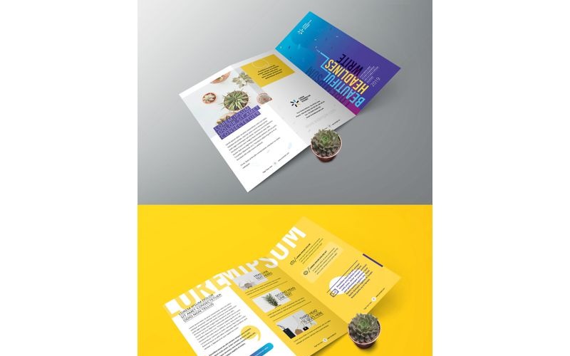 Brochure a tre ante viola - modello di identità aziendale