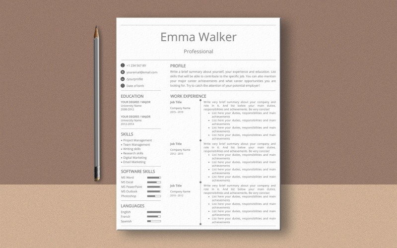 Download Резюме "Emma Walker MS Word Resume Template" / Emma Walker MS Word Resume Template - Резюме на тему графика resume,template,cv,professional,modern,minimalist,european,creative,one,two,page,references,salary,expectations,icon,pack,cover letter,resume template,cv template,curriculum vitae