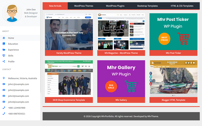 MhrPortfolio – Persönliches Portfolio und digitales Online-Artikel- oder produktbasiertes WordPress-Theme