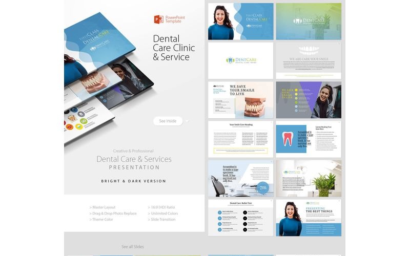 Modelo de PowerPoint de serviço de dentista de clínica de atendimento odontológico